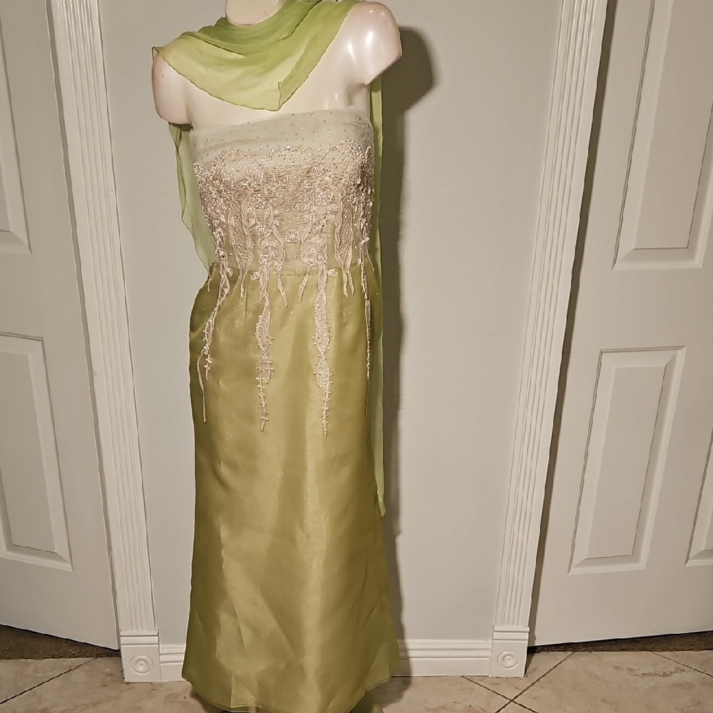 Salazar Lime Strapless Gown w/ Scarf